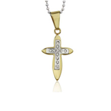 Em estoque de aço inoxidável pingente de cristal de ouro 14k, design pingente única cruz